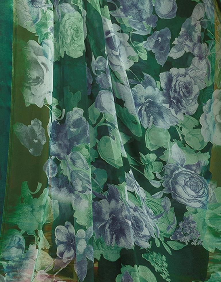 Dark Green Printed Georgette Saree