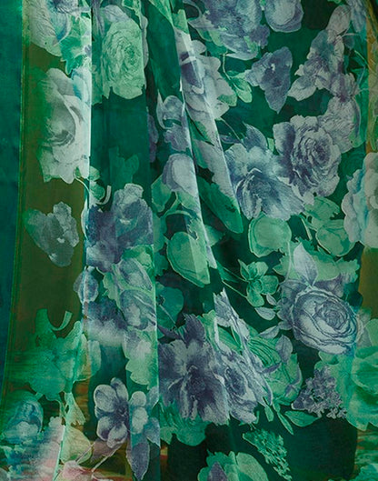 Dark Green Printed Georgette Saree