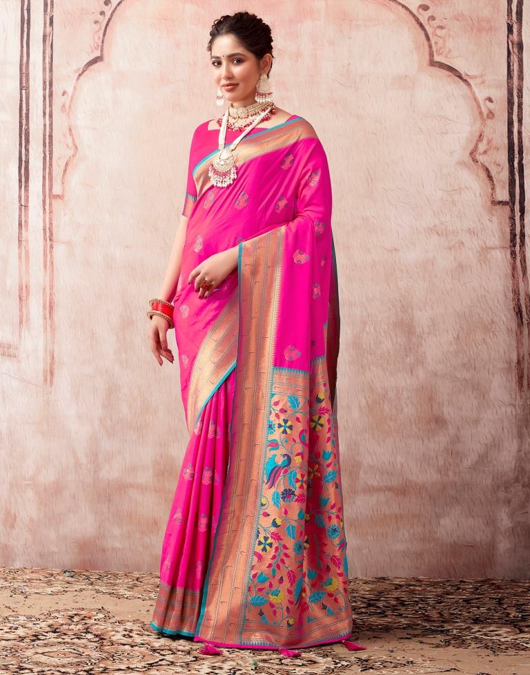 Rani Pink Silk Plain Saree