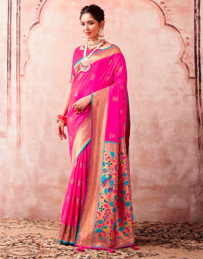 Rani Pink Silk Plain Saree