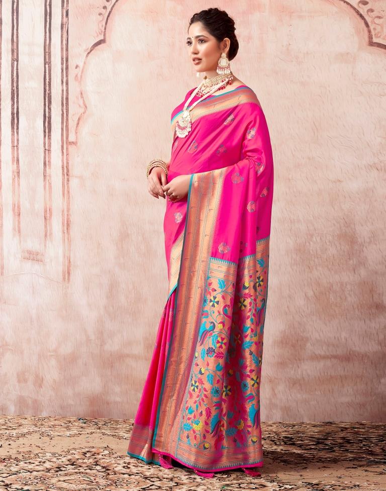 Rani Pink Silk Plain Saree
