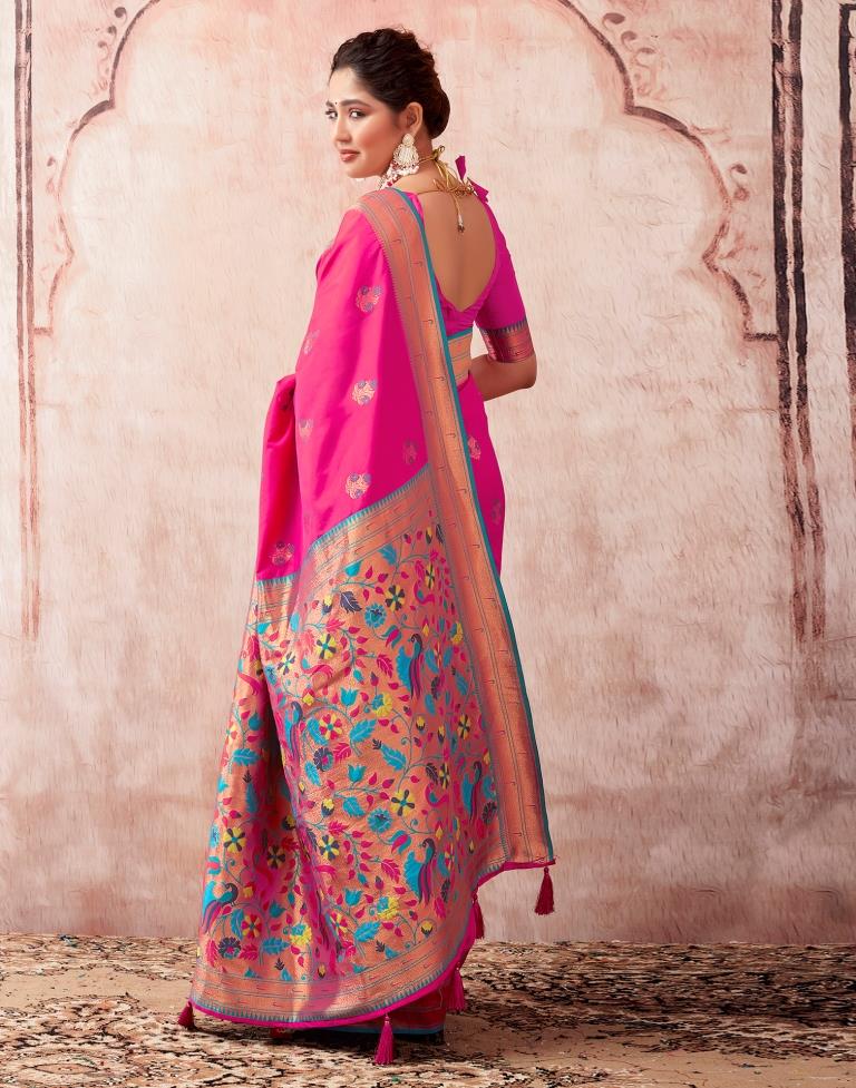 Rani Pink Silk Plain Saree