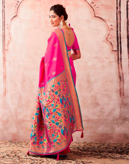 Rani Pink Silk Plain Saree
