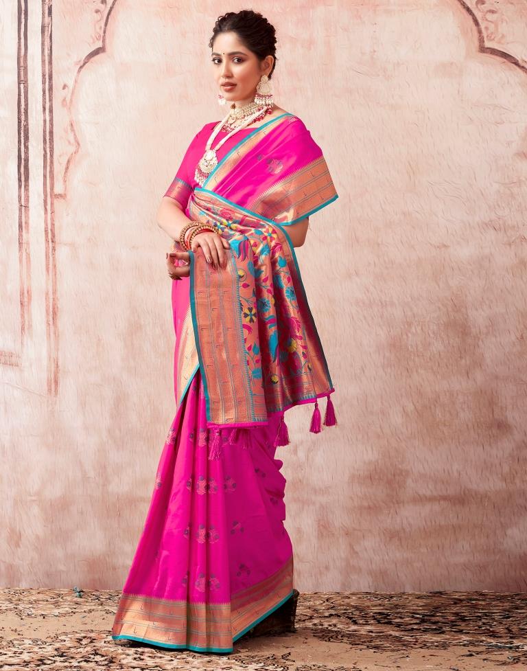 Rani Pink Silk Plain Saree