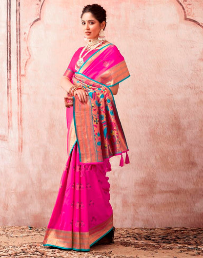 Rani Pink Silk Plain Saree