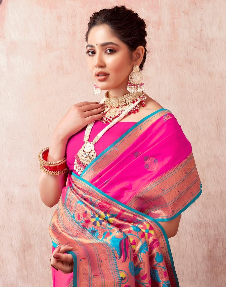 Rani Pink Silk Plain Saree