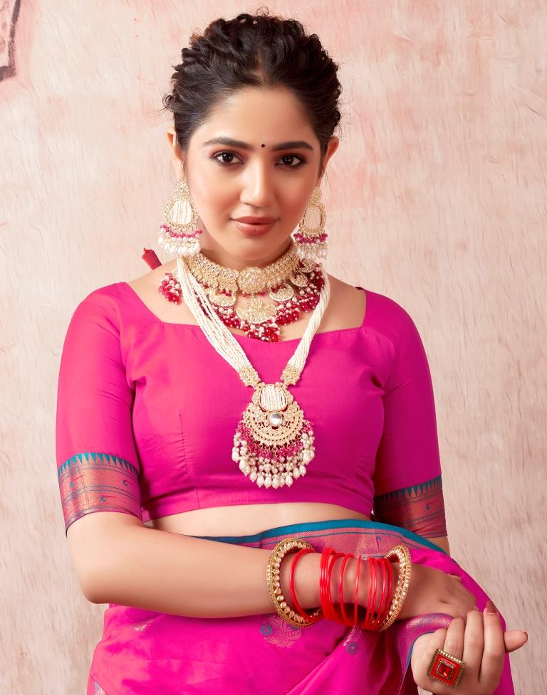 Rani Pink Silk Plain Saree