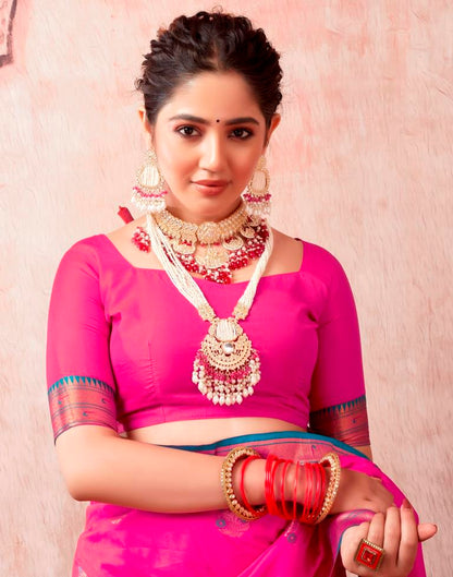 Rani Pink Silk Plain Saree