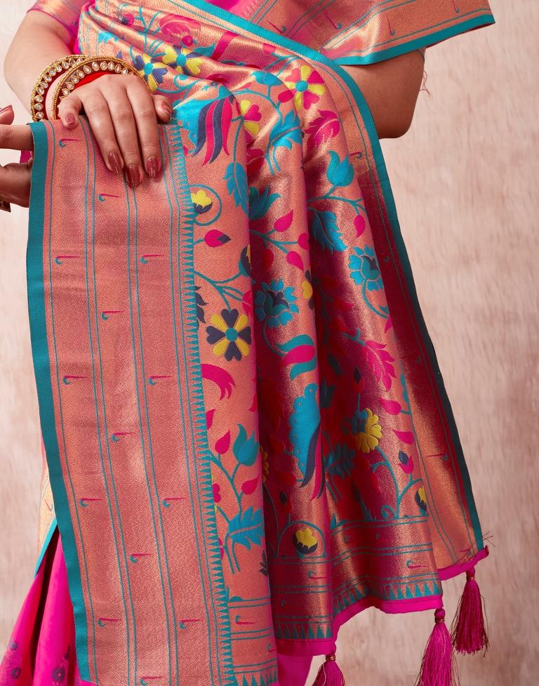Rani Pink Silk Plain Saree