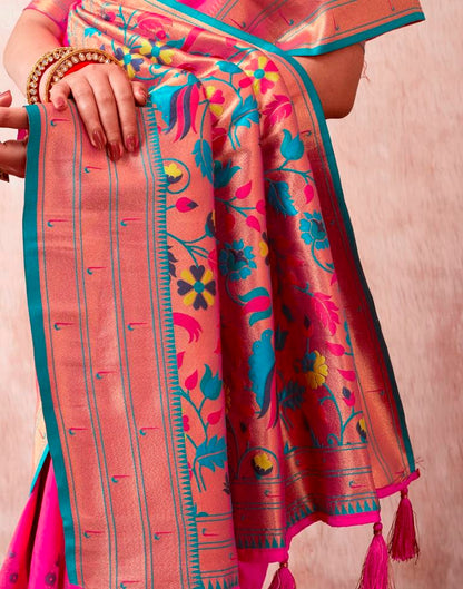 Rani Pink Silk Plain Saree