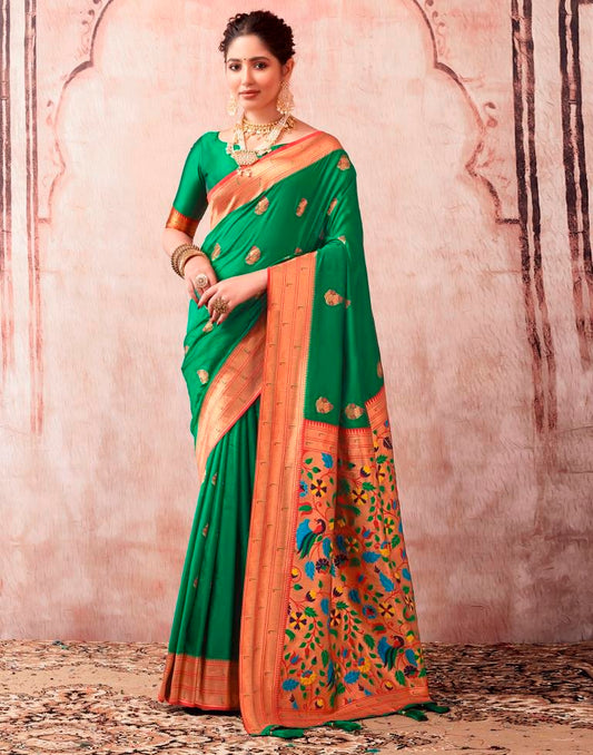 Dark Green Silk Plain Saree