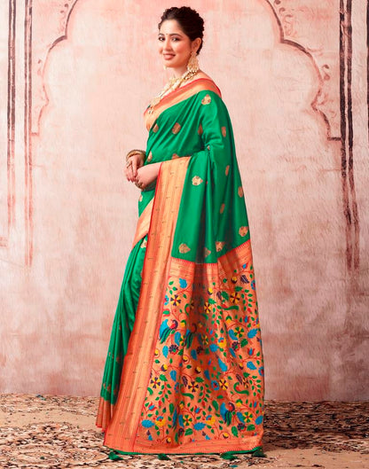 Dark Green Silk Plain Saree