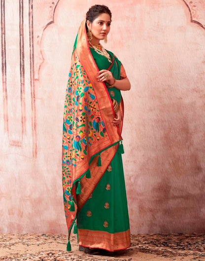 Dark Green Silk Plain Saree