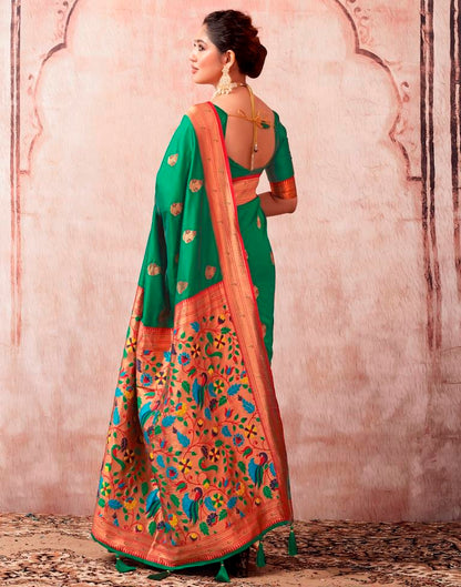 Dark Green Silk Plain Saree