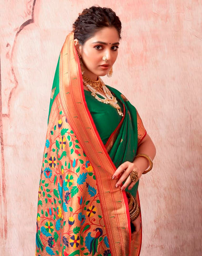 Dark Green Silk Plain Saree