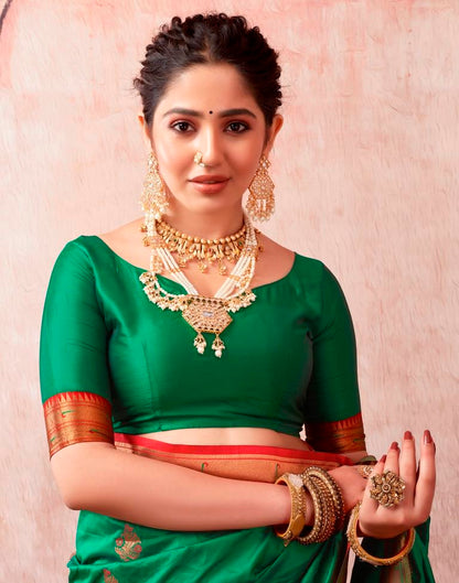 Dark Green Silk Plain Saree