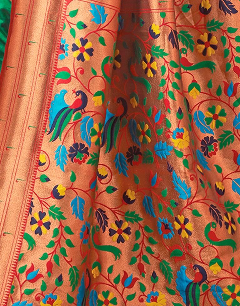 Dark Green Silk Plain Saree