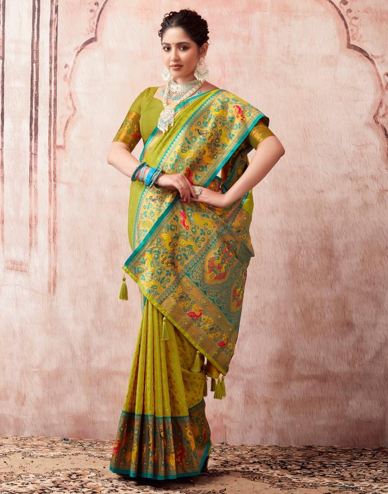 Lime Green Silk Plain Saree