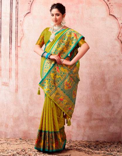 Lime Green Silk Plain Saree