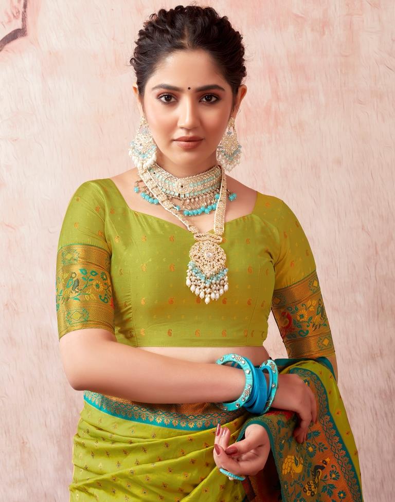 Lime Green Silk Plain Saree