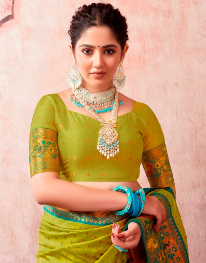 Lime Green Silk Plain Saree