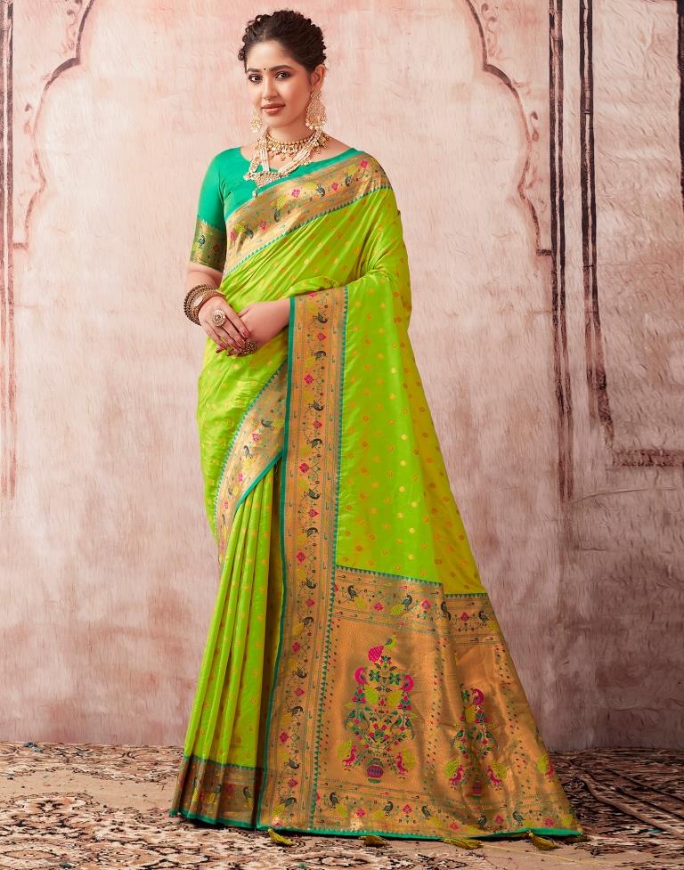 Neon Green Silk Plain Saree