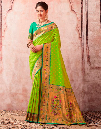 Neon Green Silk Plain Saree