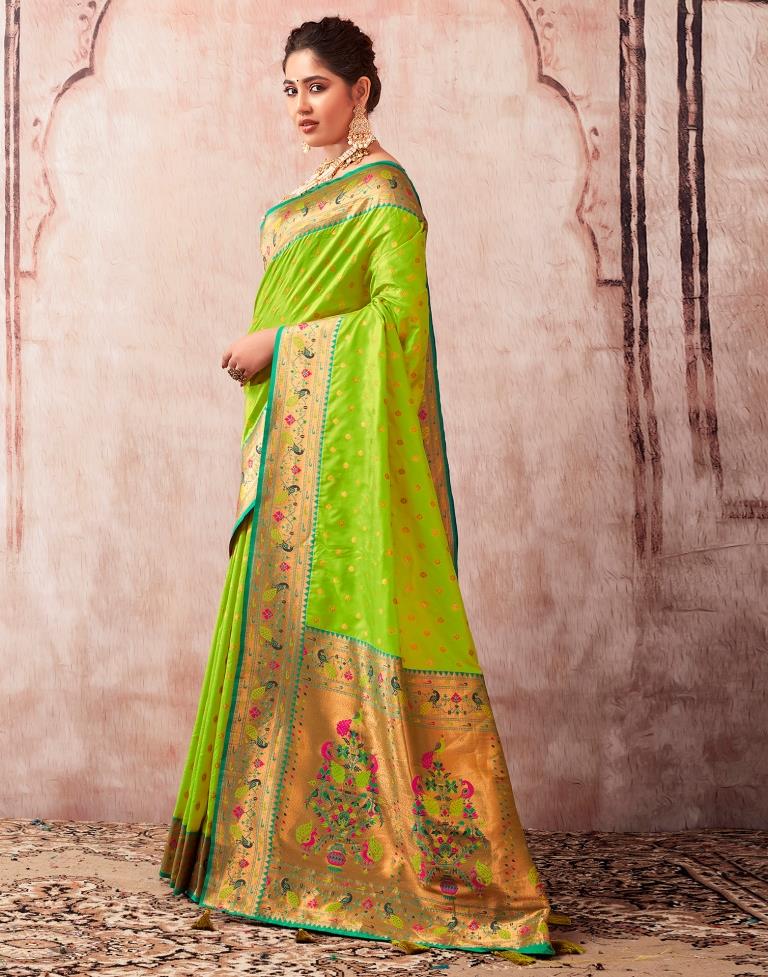 Neon Green Silk Plain Saree