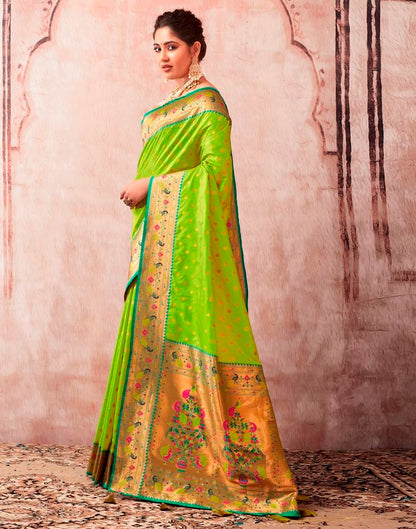 Neon Green Silk Plain Saree