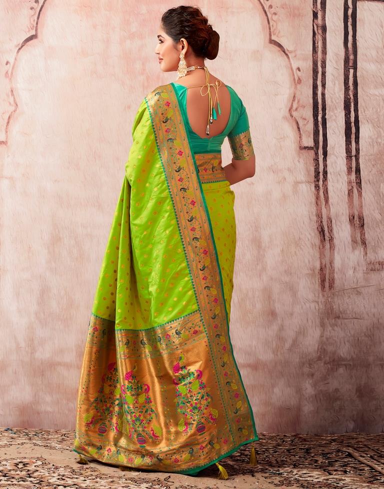 Neon Green Silk Plain Saree