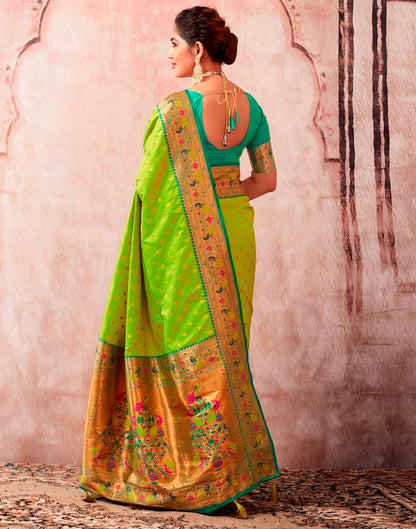 Neon Green Silk Plain Saree