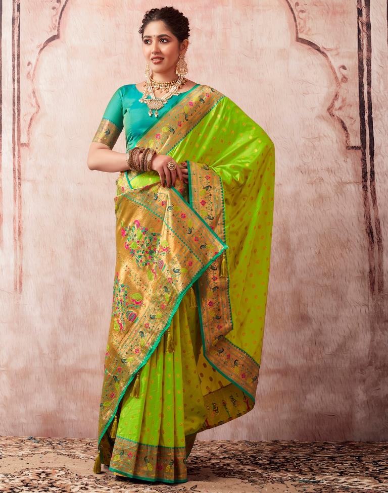 Neon Green Silk Plain Saree
