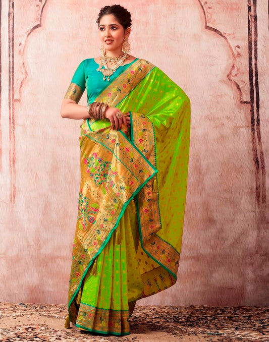 Neon Green Silk Plain Saree