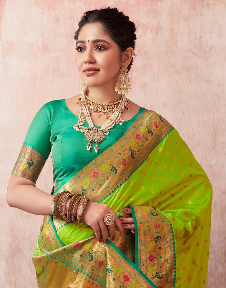 Neon Green Silk Plain Saree