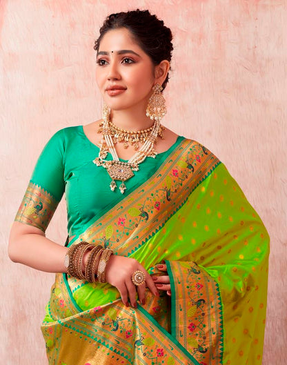 Neon Green Silk Plain Saree