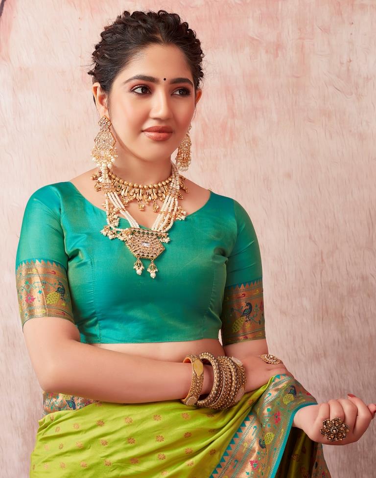 Neon Green Silk Plain Saree