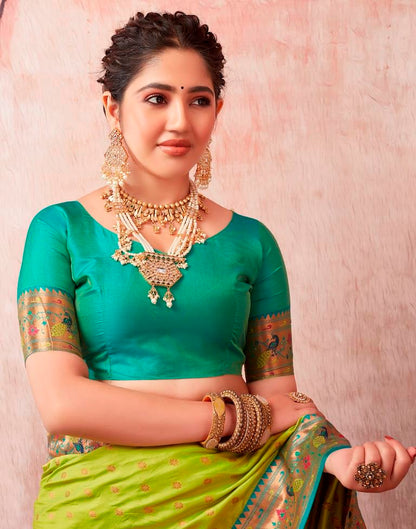 Neon Green Silk Plain Saree