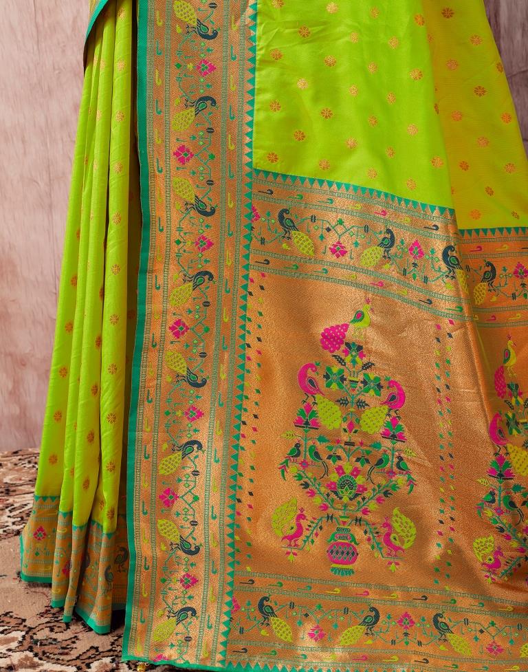 Neon Green Silk Plain Saree