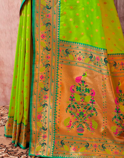 Neon Green Silk Plain Saree
