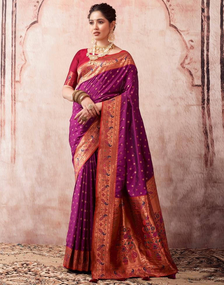 Wine Silk Plain Saree