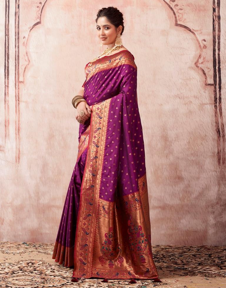 Wine Silk Plain Saree