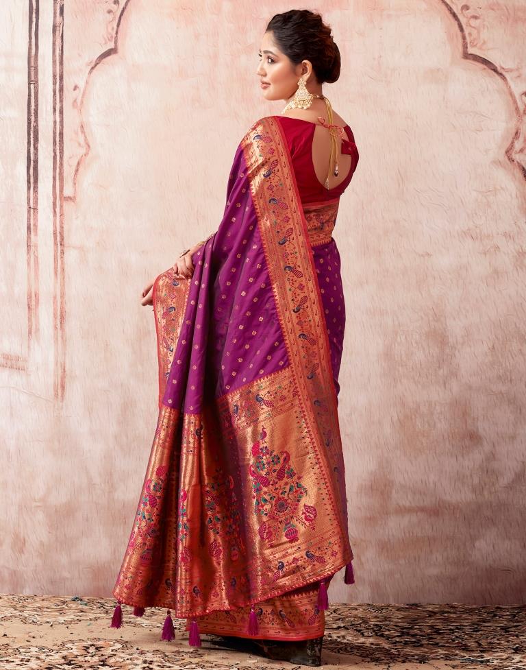 Wine Silk Plain Saree