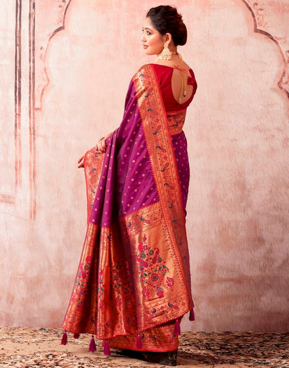 Wine Silk Plain Saree