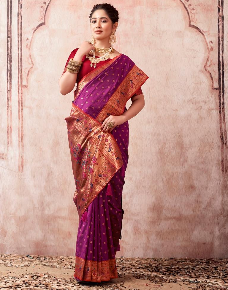 Wine Silk Plain Saree