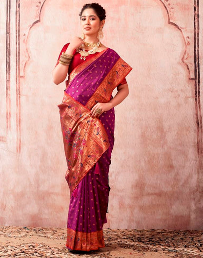 Wine Silk Plain Saree