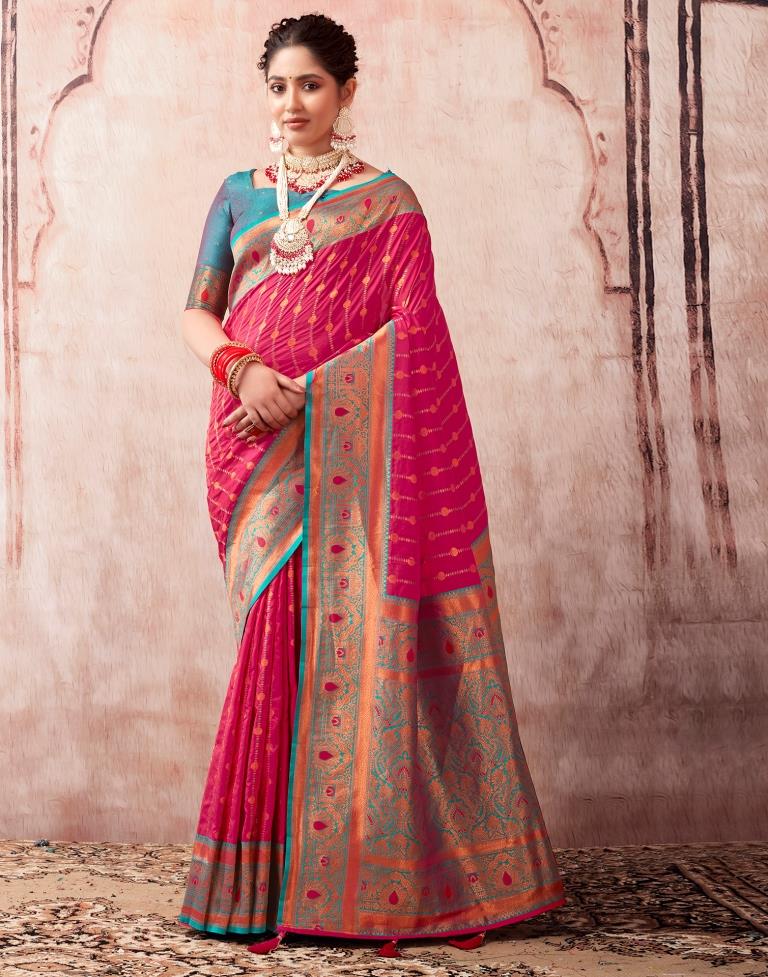 Rani Pink Silk Plain Saree