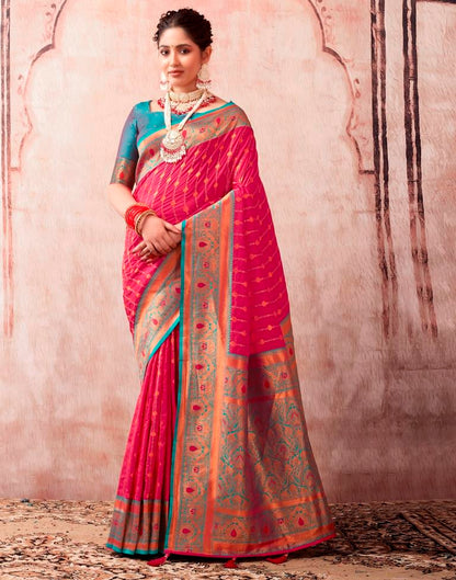 Rani Pink Silk Plain Saree