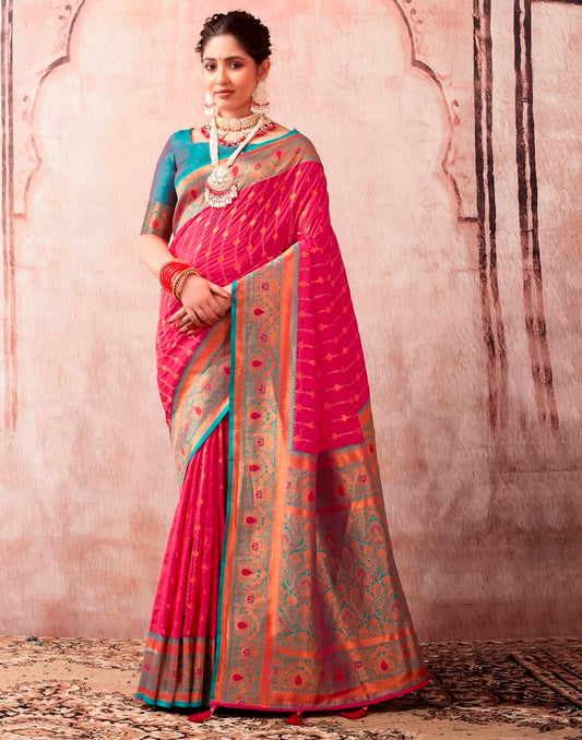 Rani Pink Silk Plain Saree