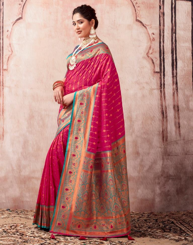 Rani Pink Silk Plain Saree