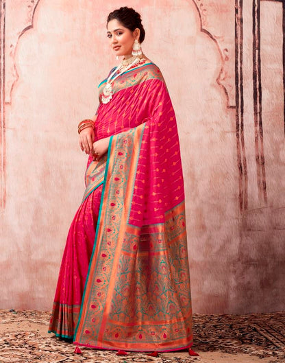 Rani Pink Silk Plain Saree